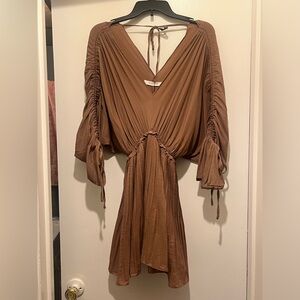 Ruched Brown Long Sleeve Dress By Mustard Seed
